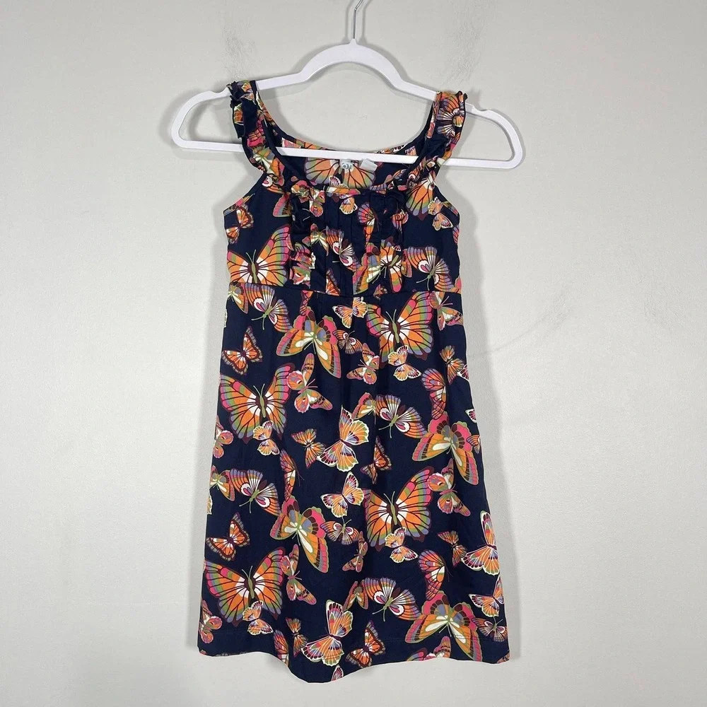 Old Navy Dress Girls 12 Blue‎ Orange Butterfly Sleeveless Ruffles Spring Y2K